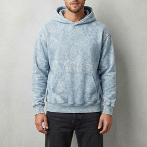 Unisex Oversized <b>Tie</b> Dye Hooded Sweatshirt 100% Cotton Knitted Casual Pullover Light <b>Blue</b> Pocket Design Autumn Wear - Product Image 4