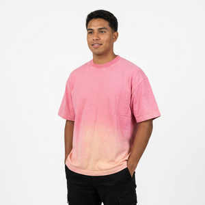 Camiseta de Algodón Rosa Oversize para Hombre, Cuello Redondo, Manga Corta, Casual, Color Liso, Tejido de Punto, Corte Regular - Product Image 3