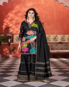 Conjunto de Kurti Sharara de Algodón Muselina Pesado con Estampado Bohemio y Cuello en V, Estilo Manga 3/4, Modelo HAYAT- HEAVY FANCY, con Dupatta, Colección 2026 - Product Image 1