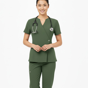 Conjuntos de Uniformes Médicos Unisex de Spandex/Algodón, Top con Broches Laterales y Pantalones Jogger para Enfermeras y Doctores - Product Image 1