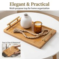 Plateau de service en bambou naturel de qualité supérieure, plateau décoratif de luxe avec poignées en laiton pour table basse, usage hôtelier