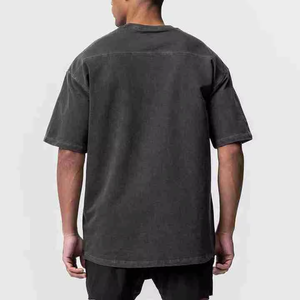 Camiseta de punto informal de manga corta con cuello redondo y corte regular para hombre, 100% algodón, diseño liso, color negro, talla grande - Product Image 2