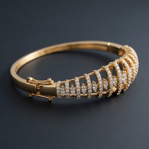 Intricate Wide Dome Cage <b>Bangle</b> <b>Bracelet</b> Marquise Cut Lab Grown Diamonds Gold Plated Women's Engagement Gift Unique Daily Wear - Product Image 1
