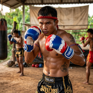 Gants de boxe personnalisés légers avec design du drapeau thaïlandais, en cuir de vachette de qualité supérieure pour le Muay Thai et l'entraînement professionnel, unisexe - Product Image 4
