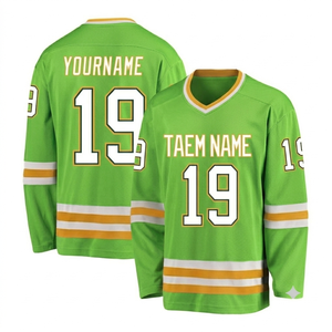 Maillot de hockey sur glace vert citron à séchage rapide pour hommes, 100% polyester, tissu en maille, manches longues, impression numérique, logo personnalisé, nom de l'équipe, OEM - Product Image 1