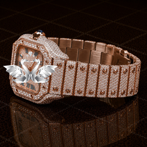 Rose Gold Bling Diamond Watch Men Full Stone Setting Luxury Wristwatch - Product Image 3