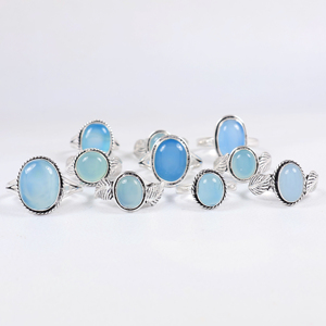 Bismillah Gems Pierre précieuse ovale naturelle en calcédoine bleue, faite à la main, plaquée argent sterling 925, style vintage, pierre de naissance de décembre chrétienne - Product Image 5