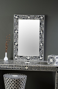 Handmade Bone Inlay <b>Mirror</b> <b>Frame</b>: Floral Boho Wall Decor - Product Image 3