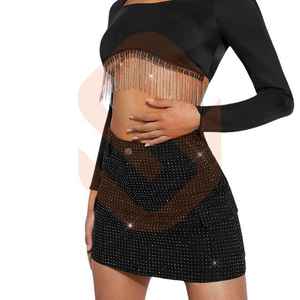 Falda vaquera brillante vintage de verano para mujer, elegante minifalda negra de cintura alta con brillos para fiestas al estilo western. - Product Image 2