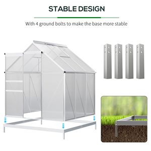 Invernadero Resistente de 6 Pies x 6 Pies con Ventilación de Techo Ajustable y Canaletas de Lluvia Plateadas, Puerta Corredera de Policarbonato para Uso en el Patio Trasero - Product Image 6