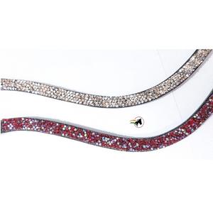 Fronture de cheval de luxe en cuir véritable, plate et fine, avec crochets et boucles à changement rapide, ornée de cristaux de roche, pour l'équitation - Product Image 1