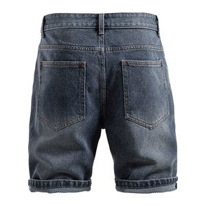 Mens <b>Muscle</b> Fit Breathable Knee-Length Jeans Shorts Tight Casual Denim Elastic Mid Waist Comfortable Fashion Look - Product Image 2