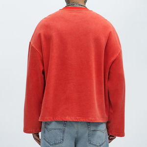 Sweat à capuche oversize pour homme en polaire d'hiver, broderie 3D, effet vieilli, surpiqûres contrastées, couleur rouge, motif graphique, numéro, sweat pour homme - Product Image 2