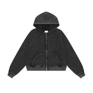 Sweat à capuche oversize streetwear délavé effet usé, design personnalisé, 100% coton épais, fermeture éclair intégrale, pour homme et femme - Product Image 1
