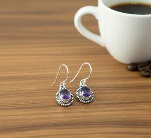 Pure 925 Sterling <b>Silver</b> Oyster Amethyst <b>Drop</b> <b>Earrings</b> Rose Gold & Yellow Gold Plated Vintage Boho Gemstone Jewelry for Women - Product Image 6