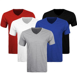 Men's V-Neck Short Sleeve Cotton T-<b>Shirt</b> Regular Fit Solid Color Casual Jersey Knit Blue - Product Image 3