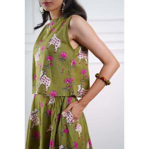 Ensemble jupe et haut The Quince Life Pichwai taille XS vert olive - Product Image 5