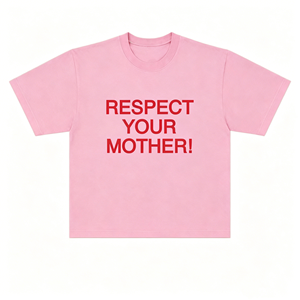 เสื้อยืดลำลองผู้ชาย คอโอ แขนสั้น ทรงโอเวอร์ไซส์ ผ้าฝ้ายแท้ 100% สีชมพู รุ่น Respect Your Mother - Product Image 1