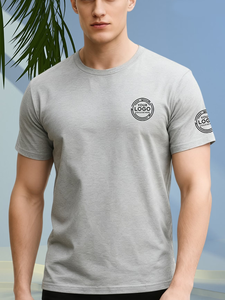 Men's Gray Short Sleeve T-Shirt Regular Fit O-Neck 100% Cotton Jersey Fabric <b>Back</b> Logo Print Customizable 180g Casual - Product Image 2