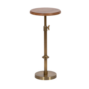 Mesa Auxiliar de Latón con Altura Ajustable y Tapa de Madera, Diseño Transicional, Mueble para Bar en Casa - Product Image 1