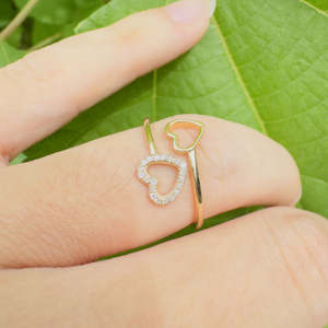 แหวนหมั้นรูปหัวใจคู่ประดับเพชรซิร์คอน เงินแท้ 925 สำหรับผู้หญิง ดีไซน์คลาสสิก Toi Et Moi ของขวัญวันครบรอบแต่งงาน วันวาเลนไทน์ - Product Image 3