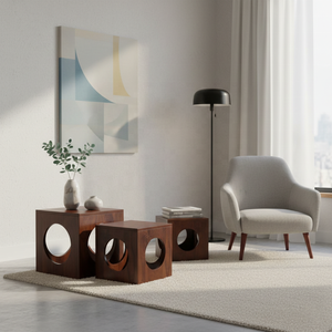 Mesas de nido de madera maciza contemporáneas, mesa lateral de madera con Mango indio, muebles para sala de estar - Product Image 3