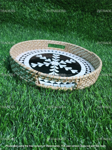 Plateau de service rond en rotin incrusté de nacre fait à la main de luxe Cadeau abordable pour l'Aïd, le Ramadan et l'élégance de tous les jours - Product Image 3
