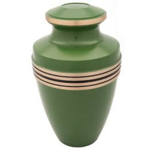 Urne funéraire vintage en métal rouge vin pour cendres humaines adultes, artisanale en aluminium et laiton avec bandes argentées - Product Image 2