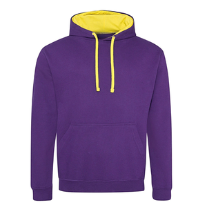 Sudadera con Capucha Morada para Hombre, Corte Regular, Felpa de Algodón, Estilo Casual para Otoño, Diseño con Bolsillos, Forro Amarillo - Product Image 1