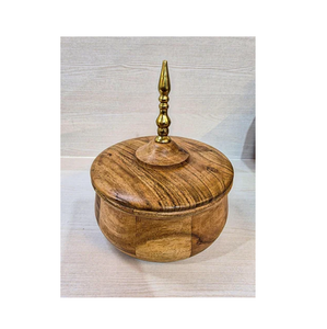 Boîte à chapati en bois de manguier de qualité supérieure, design élégant, avec couvercle, pour le stockage de roti et de nourriture, forme ronde - Product Image 4