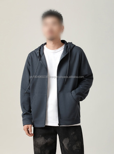 Conjunto de Sudadera con Capucha y Cremallera para Hombre, 100% Algodón, Grueso, Diseño de Punto Sólido, Forrado, con Bolsillos Utilitarios, Estilo Lavado - ODM - Product Image 5