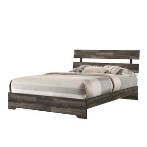 1pc Rustic <b>King</b> <b>Platform</b> <b>Bed</b> Slat Headboard Low Profile Contemporary Bedroom Furniture with Brown Finish Made From Wood - Product Image 1