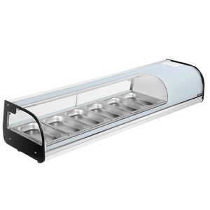 Équipement de réfrigération pour cuisine commerciale, vitrine à sushi de 2,2 pieds cubes avec éclairage LED, vitrine de comptoir à 6 bacs, verre incurvé pour - Product Image 1