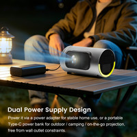 Projecteur vidéo intelligent 400 ANSI Lumen compatible avec batterie externe, prise en charge 1080P 4K 8K, haut-parleur 8W, lecteur multimédia Home Cinéma, LOGO