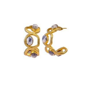 Handmade Gold Plated Brass Natural Dendrite <b>Opal</b> Gemstone Hoops <b>Earrings</b> Elegant Trendy Artisan Jewelry for Women - Product Image 1