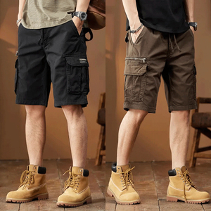 Men's Solid Color Cargo Shorts Mid Waist Drawstring <b>Canvas</b> Casual Bermuda Shorts With Pockets Breathable Woven Style - Product Image 6
