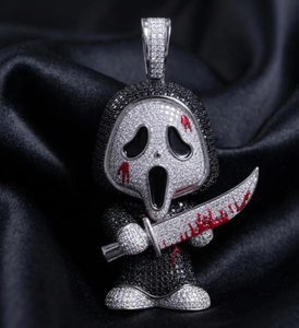 Colgante de circonita cúbica con diseño de fantasma 3D, amuleto plateado, negro y rojo, regalo de joyería - Product Image 1