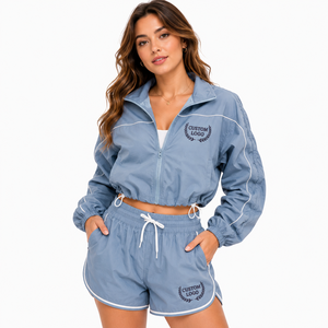 Conjunto de Chaqueta Corta y Pantalones Anchos de Diseño para Mujer, Estilo Premium, Bordado, Marca Privada - Product Image 2