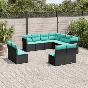 Ensemble de canapés de jardin noirs avec coussins turquoise en rotin PE, design contemporain imperméable pour la décoration de patio - Product Image 1