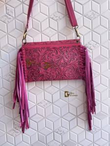 Bolso de mano con flecos personalizado al por mayor, bolso de cuero auténtico tallado a mano, bolso bandolera de color rosa, bolsos elegantes occidentales - Product Image 4