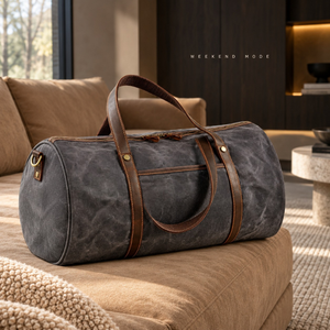 Sac de voyage en toile cirée à l'huile de charbon de bois avec poignées de transport |   Bagage de week-end de grande capacité, fermeture à glissière sécurisée, portable - Product Image 2