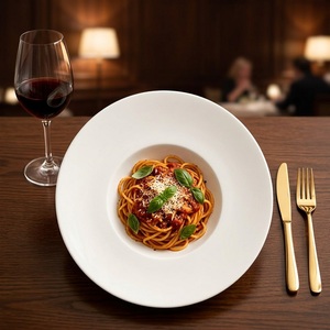Plato de Sopa de Porcelana de Estilo Europeo con Borde Ancho, Elegante Tazón para Pasta con Borde, Vajilla Blanca de Alta Calidad para Hotel y Restaurante, Apta para Lavavajillas - Product Image 4