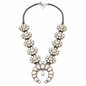 Collier Fleur de Squash Turquoise Blanche de Grande Taille, en Argent Vieilli, Bijou Statement Style Sud-Ouest, Cadeau - Product Image 5