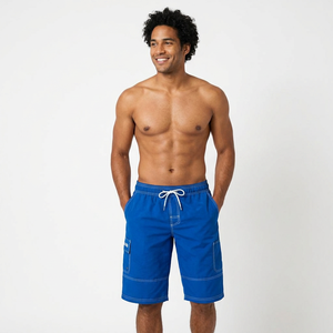Pantalones Cortos de Playa Azules para Hombre, Color Sólido, Cintura con Cordón, Secado Rápido, Bolsillos Tipo Cargo, Pantalones Cortos Casuales Tipo Bermuda, Tejido de Poliéster - Product Image 3