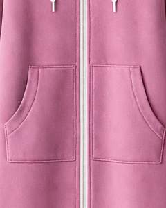 Sudadera con capucha larga con cremallera para mujer, color rosa malva, forro polar de invierno, fabricante personalizado, ropa casual urbana, venta al por mayor OEM - Product Image 6