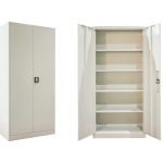 Armoire de rangement moderne à deux portes en acier gris clair pour bureau à domicile, armoire à dossiers métallique, casier pour salle des déchets, école ou bureau - Product Image 2