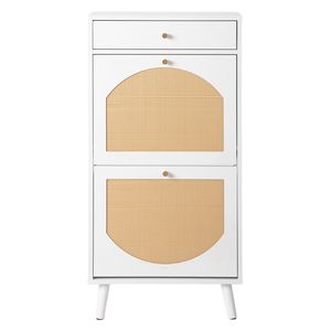 Scarpiera Bianca 54x24x110cm in Rattan con 1 Cassetto e 2 Scomparti Ribaltabili, Scatole e Organizzatori per Scarpe in Truciolato - Product Image 2