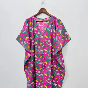 Trending Floral Printed Indian Cotton Hand Block Print Summer Beach Cover <b>Kaftan</b> for Women Long <b>Kaftan</b> Floral Tunic Ethnic Dress - Product Image 1