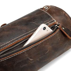 Mini sac de taille vintage unisexe en cuir véritable, nouveau sac cylindrique à fermeture éclair multicolore - Product Image 6