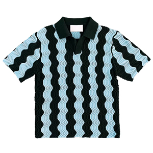 Camiseta de fútbol de malla a rayas con logo personalizado, manga corta, holgada, de punto de ganchillo, con letras, camiseta de fútbol de malla de ganchillo con ondas - Product Image 5